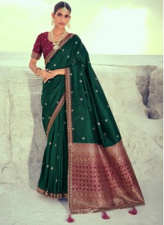 Elegant Slub Silk Fabric Saree With Contrast Weaving Blouse Piece