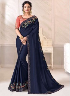 Elegant Small Border Saree With Contrast Heavy Work Blouse Piece