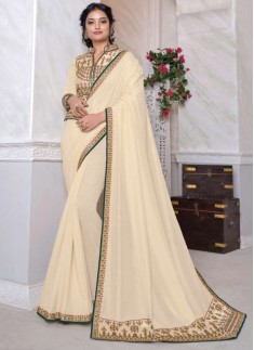 Elegant Small Border Saree With Heavy Work Blouse Piece