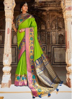 Elegant Soft Banarasi Silk Material Saree WIth Con