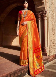 Elegant Soft Banarasi Silk Material Saree WIth Contrast Heavy Work Blouse Piece
