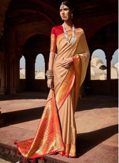 Elegant Soft Banarasi Silk Material Saree WIth Contrast Heavy Work Blouse Piece