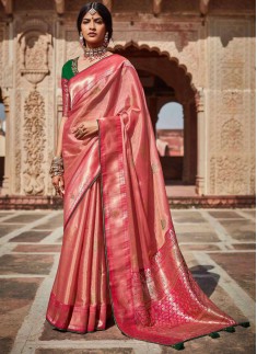 Elegant Soft Banarasi Silk Material Saree WIth Contrast Heavy Work Blouse Piece