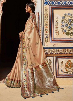 Elegant Soft Banarasi Silk Material Saree WIth Contrast Heavy Work Blouse Piece