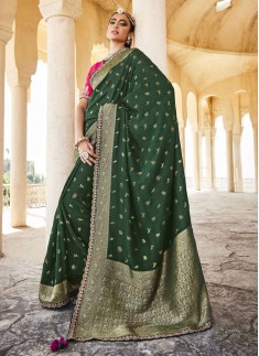 Elegant Soft Dola Silk Saree With Contrast Heavy W