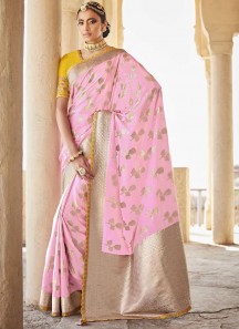 Elegant Soft Dola Silk Saree With Contrast Heavy Work Blouse Piece