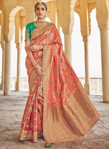 Elegant Soft Dola Silk Saree With Contrast Heavy Work Blouse Piece