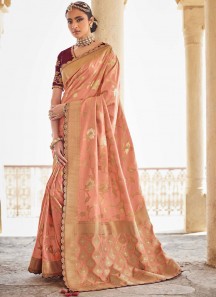 Elegant Soft Dola Silk Saree With Contrast Heavy Work Blouse Piece