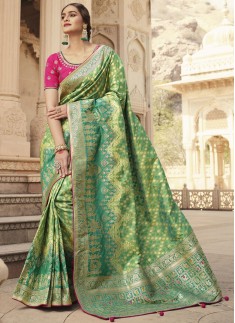 Elegant Soft Silk Saree With Weaving And Contrast Heavy Work Blouse Piece