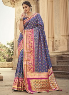 Elegant Soft Silk Saree With Weaving And Contrast Heavy Work Blouse Piece