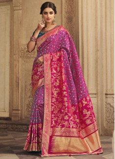 Elegant Soft Silk Saree With Weaving And Contrast Heavy Work Blouse Piece