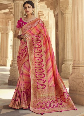 Elegant Soft Silk Saree With Weaving And Contrast Heavy Work Blouse Piece