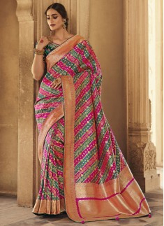 Elegant Soft Silk Saree With Weaving And Contrast Heavy Work Blouse Piece