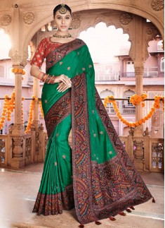 Elegant Soft Silk Saree With Weawing Butaa And Cotrast Heavy Blouse Piece