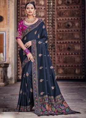 Elegant Soft Silk Saree With Weawing Butaa And Cotrast Heavy Blouse Piece