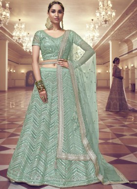 Embroidered Net A - Line Lehenga