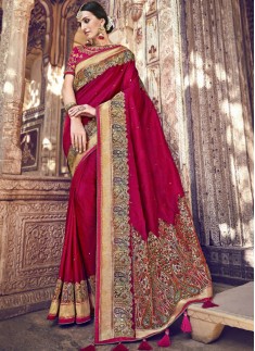 Exclusive Heavy Work Blouse Piece Saree In Top Dyed Silk Fabric