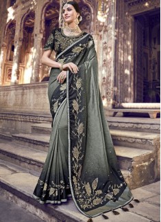 Exclusive Heavy Work Blouse Piece Saree In Top Dyed Silk Fabric