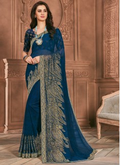 Fancy Foil Print Casual Wear Saree With Lace Border