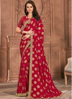 Fancy Foil Print Casual Wear Saree With Lace Border