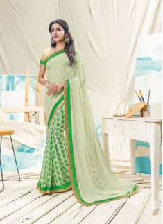 Fancy Half-Half Saree With Lace Border