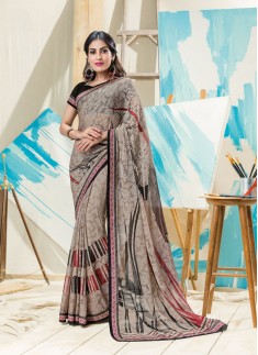 Fancy Printed Saree With Contrast Black Blouse