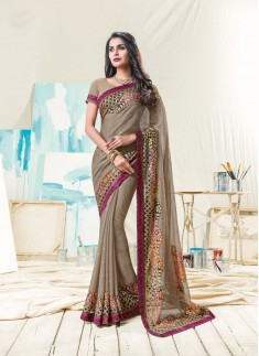 Fancy Saree With Contrast Border And Foil Print