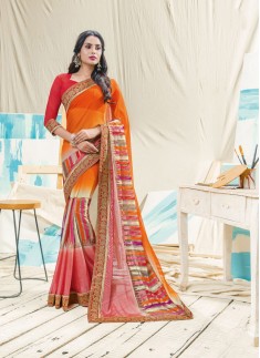 Fancy Skirt Border style Saree With Contrast Blouse