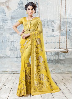 Fancy Yellow Color Saree With Elegant Lace Border And Jhari Work