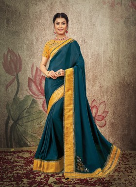 Georgette Zari Contemporary Saree In Teal