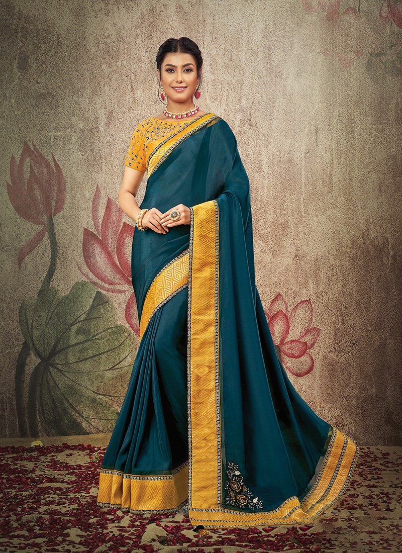 Georgette Zari Contemporary Saree In Teal