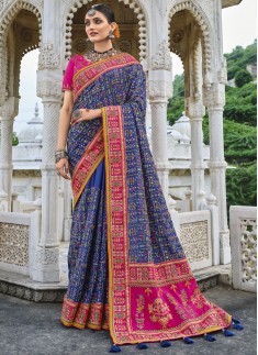 Gorgeous Banarasi Silk Saree With Contrast Heavy Work Blouse Piece