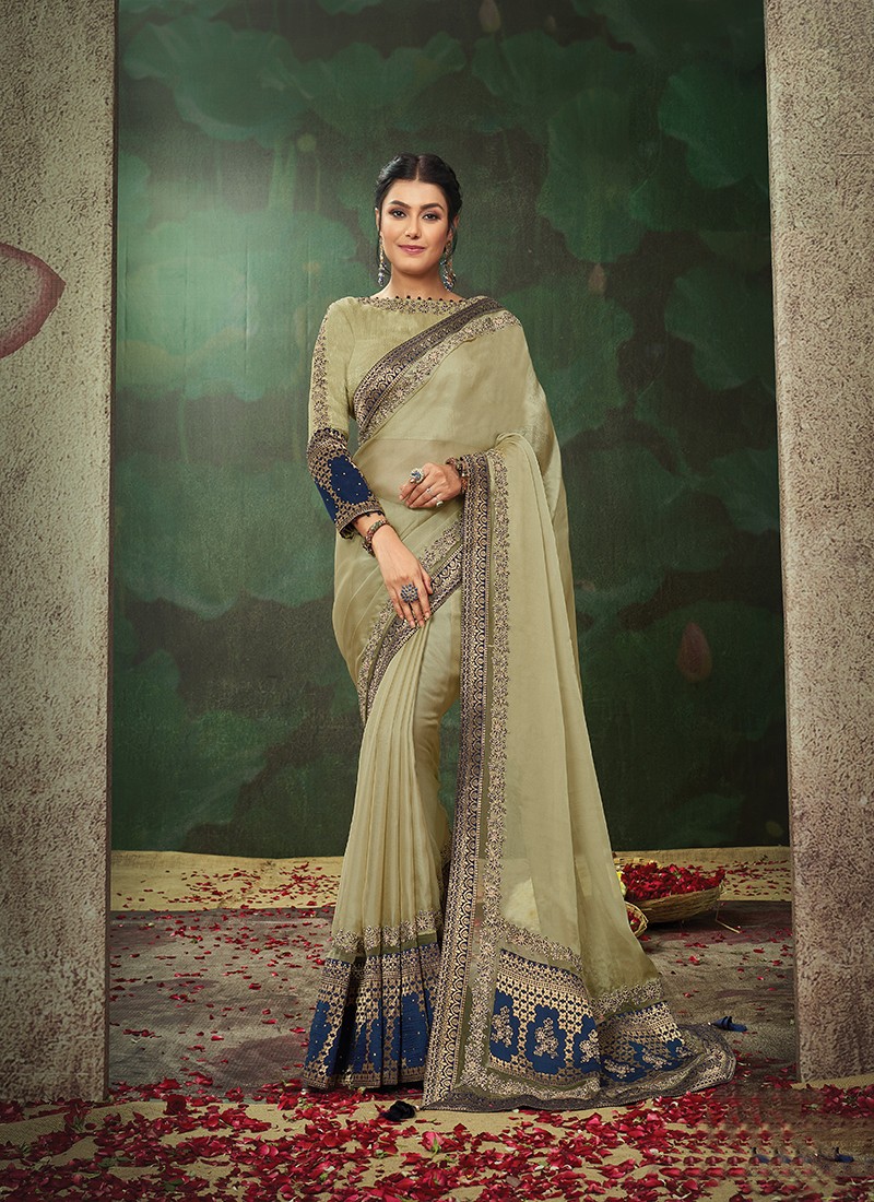Gorgeous Green Tissue Silk Designer Saree