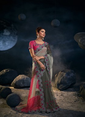 GRAY DEGITAL NET SAREE