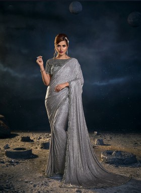 GREY DEGITAL NET SAREE