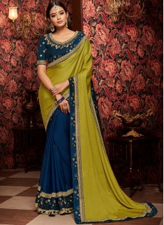 Half And Half Saree With Contrast Heavy Blouse Piece