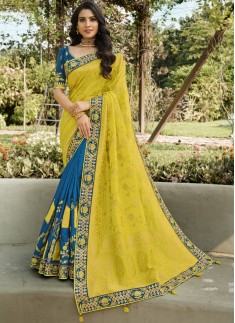 Half-N-Half Style Attractive Resham Jari work Sare