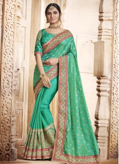 Incredible Sea Green Patch Border Work Traditional  Saree