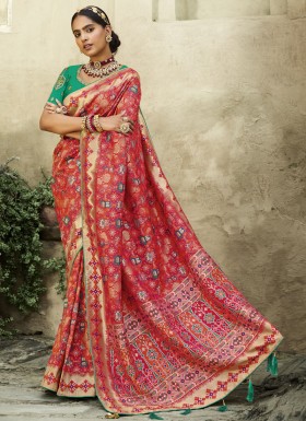 Magnificent Soft Banarasi Silk Fabric Saree With Contrast Heavy Work Blouse Piece