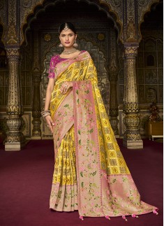 Modernistic Yellow Handwork Trendy Saree