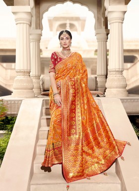 Orange Designer Gaji Silk Saree