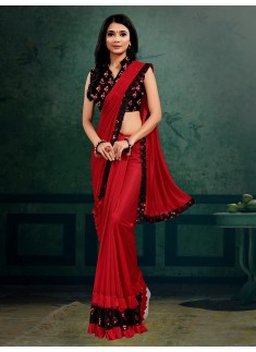 Party Wear Butterfly Pallu saree With Contrast Heavy Sequin Work Blouse Piece