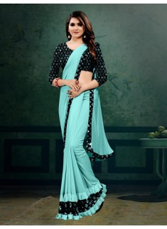 Party Wear Butterfly Pallu saree With Contrast Heavy Sequin Work Blouse Piece