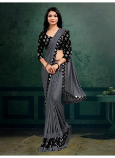 Party Wear Butterfly Pallu saree With Contrast Heavy Sequin Work Blouse Piece