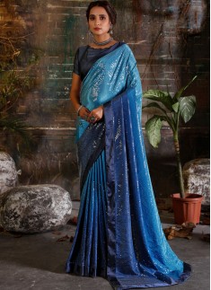 Party Wear Pure Shaded Crepe Saree With Heavy Sequins Work