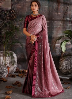 Party Wear Pure Shaded Crepe Saree With Heavy Sequins Work