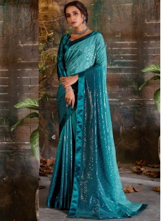 Party Wear Pure Shaded Crepe Saree With Heavy Sequins Work