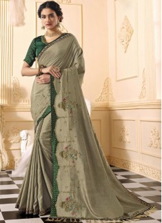 Party Wear Soft Silk Saree With Contrast Heavy Work Blouse Piece