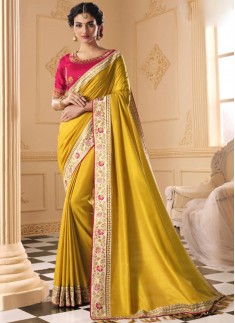 Party Wear Soft Silk Saree With Contrast Heavy Work Blouse Piece