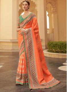 Patola Print Crepe Material Saree With Contrast Bl